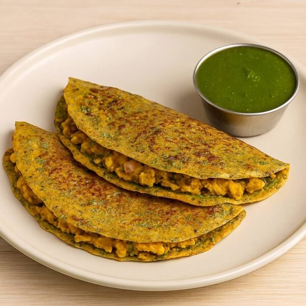 2 Bathua Moong Dal Chilla with Aloo Bharta Filling